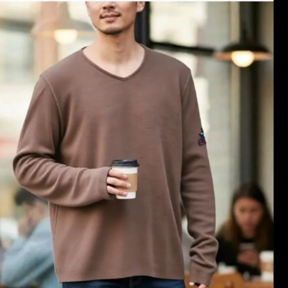 Hilfiger Denim Linen-Cotton Blend Brown Unisex Texas Patch Sweater
